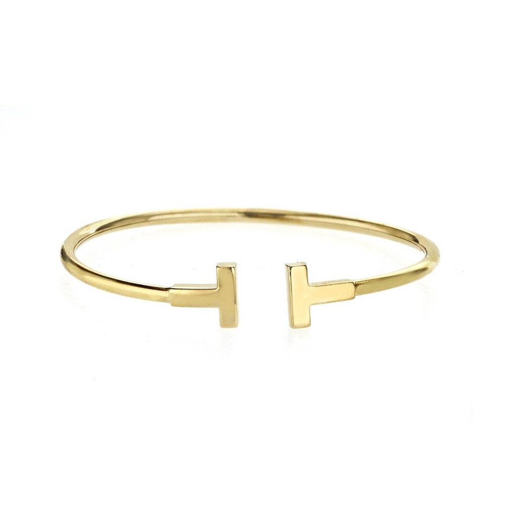 Authentic TIFFANY & Co. 18K Yellow Gold T Wire Bracelet Size 6"